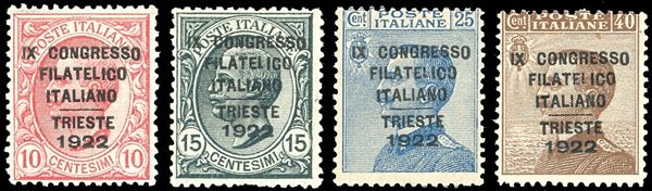 1922 - Congresso Filatelico, serie completa (123/126), nuovi, gomma originale, perfetti.