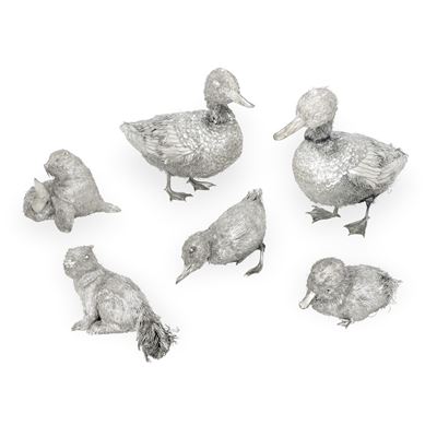 Manifattura Artistica Italiana del XX Secolo Gruppo di Sei Animali in Filo D'argento