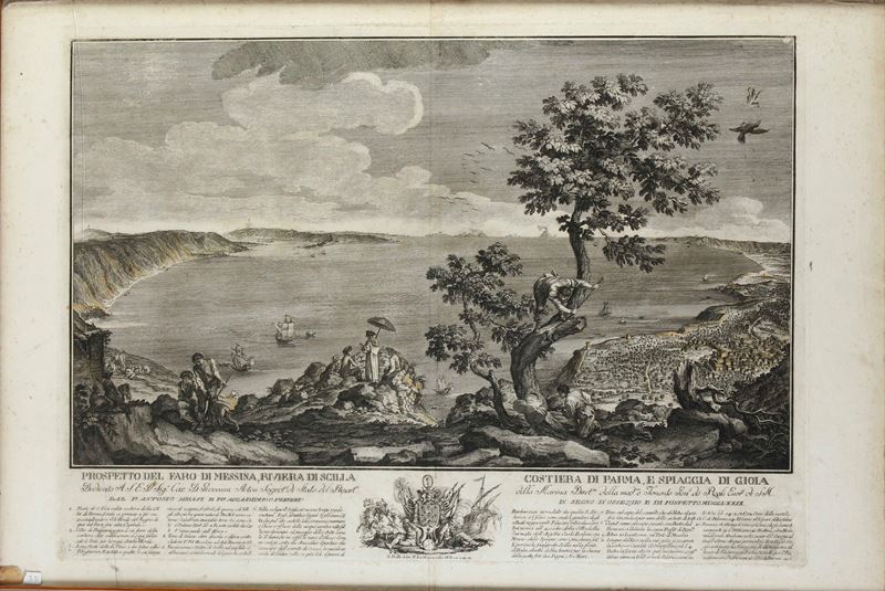 F. Lamarra- M. Bovi Prospetto del faro di Messina, Riviera di Scilla, Costiera di Parma, Spaiggia di Gioia, 1779  - Auction Old and Modern Prints - Cambi Casa d'Aste