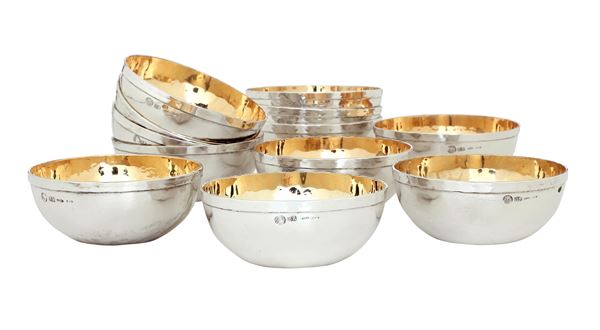 Set di dodici ciotoline. Argenteria artistica fiorentina del XX-XXI secolo, argentiere Brandimarte.