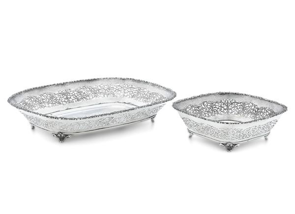 Due contenitori con bordo traforato. Argenteria italiana del XX secolo, argentiere Cesa, Alessandria 