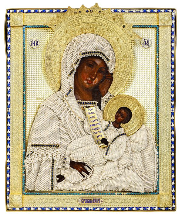 Deipara consolatrice dei dolori, Mosca 1892. Marchio dell'assaggiatore A. Romanov e del maestro orafo  [..]