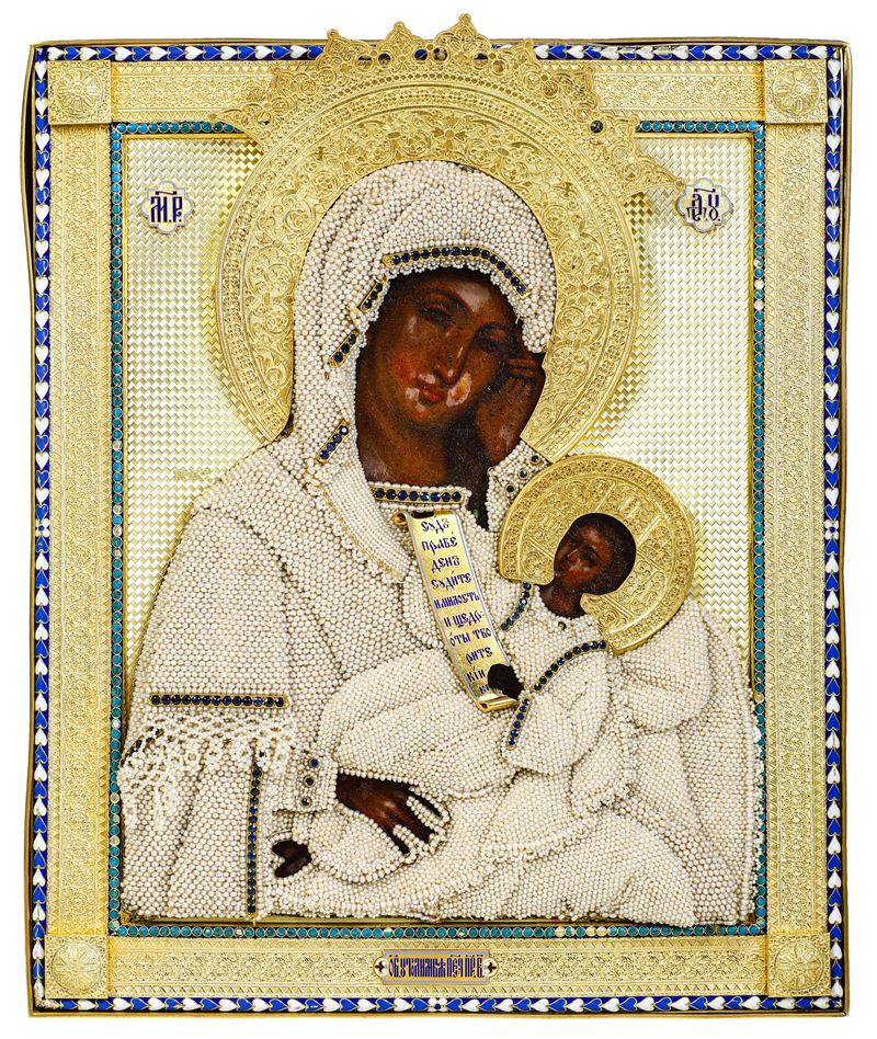 Deipara consolatrice dei dolori, Mosca 1892. Marchio dell'assaggiatore A. Romanov e del maestro orafo Nicholai Nemirov-Kolodkin  - Asta Fine Art Selection - Cambi Casa d'Aste