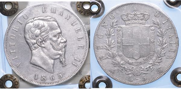 REGNO D'ITALIA. VITTORIO EMANUELE II DI SAVOIA, 1861-1878. 5 Lire 1865. Napoli.