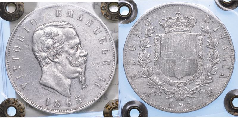 REGNO D'ITALIA. VITTORIO EMANUELE II DI SAVOIA, 1861-1878. 5 Lire 1865. Napoli.  - Auction Numismatics - I - Cambi Casa d'Aste