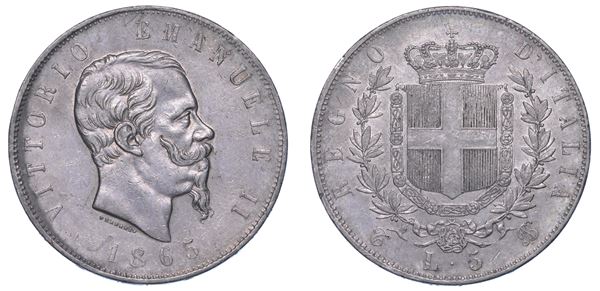 REGNO D'ITALIA. VITTORIO EMANUELE II DI SAVOIA, 1861-1878. 5 Lire 1865. Torino.