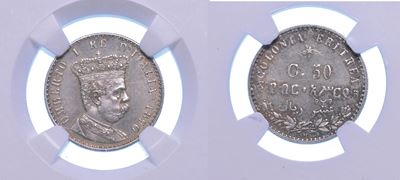 Regno D'italia. Colonia Eritrea. Umberto i di Savoia, 1890-1896. 50 Centesimi 1890. Milano.