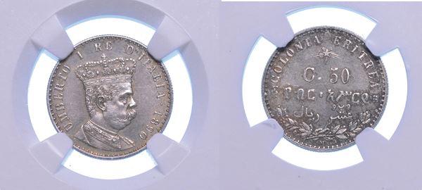 REGNO D'ITALIA. COLONIA ERITREA. UMBERTO I DI SAVOIA, 1890-1896. 50 Centesimi 1890. Milano.