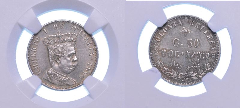 REGNO D'ITALIA. COLONIA ERITREA. UMBERTO I DI SAVOIA, 1890-1896. 50 Centesimi 1890. Milano.  - Auction Numismatics - I - Cambi Casa d'Aste
