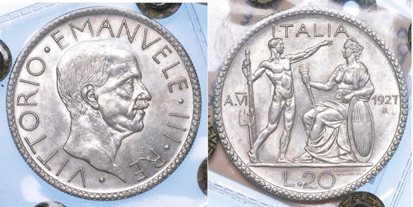 REGNO D'ITALIA. VITTORIO EMANUELE III DI SAVOIA, 1900-1946. 20 Lire 1927/A. VI. Littore.