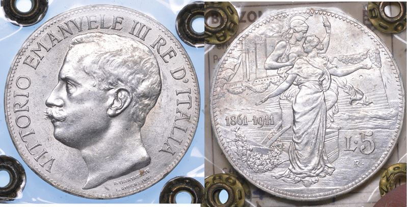 REGNO D'ITALIA. VITTORIO EMANUELE III DI SAVOIA, 1900-1946. 5 Lire 1911. Cinquantenario.  - Asta Numismatica - I - Cambi Casa d'Aste