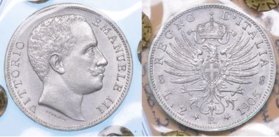 Regno D'italia. Vittorio Emanuele III di Savoia, 1900-1946. 2 Lire 1905. Aquila Sabauda.