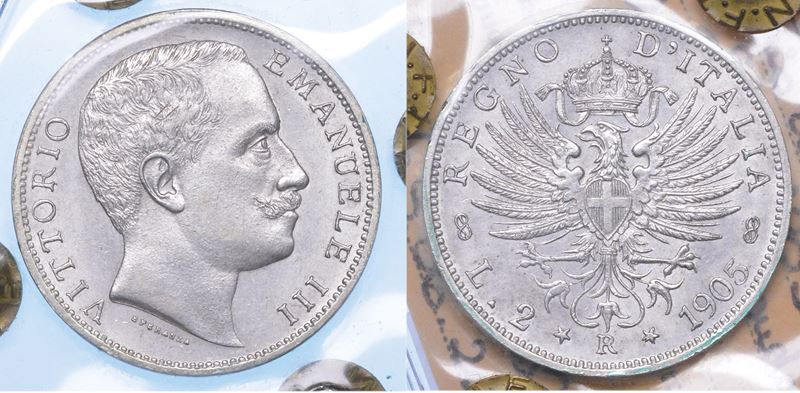 REGNO D'ITALIA. VITTORIO EMANUELE III DI SAVOIA, 1900-1946. 2 Lire 1905. Aquila Sabauda.  - Auction Numismatics - I - Cambi Casa d'Aste