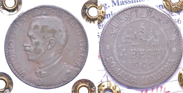 REGNO D'ITALIA. SOMALIA ITALIANA. VITTORIO EMANUELE III DI SAVOIA, 1909-1925. 4 Bese 1909.