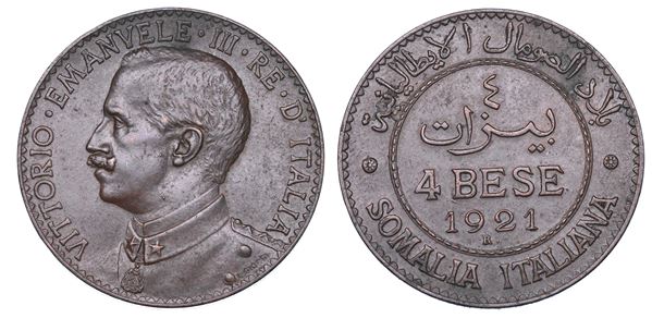 REGNO D'ITALIA. SOMALIA ITALIANA. VITTORIO EMANUELE III DI SAVOIA, 1909-1925. 4 Bese 1921.
