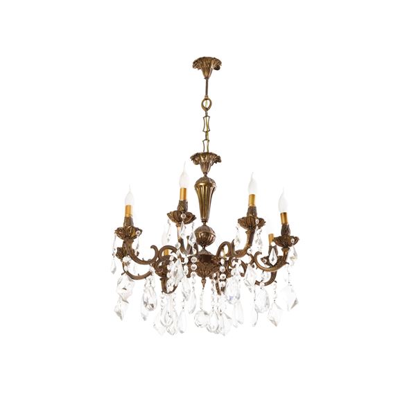 Lampadario a 12 luci in ottone e cristalli