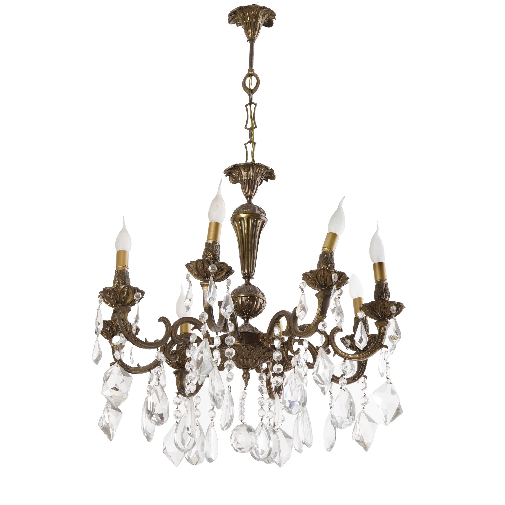 Lampadario a 12 Luci in Ottone e Cristalli