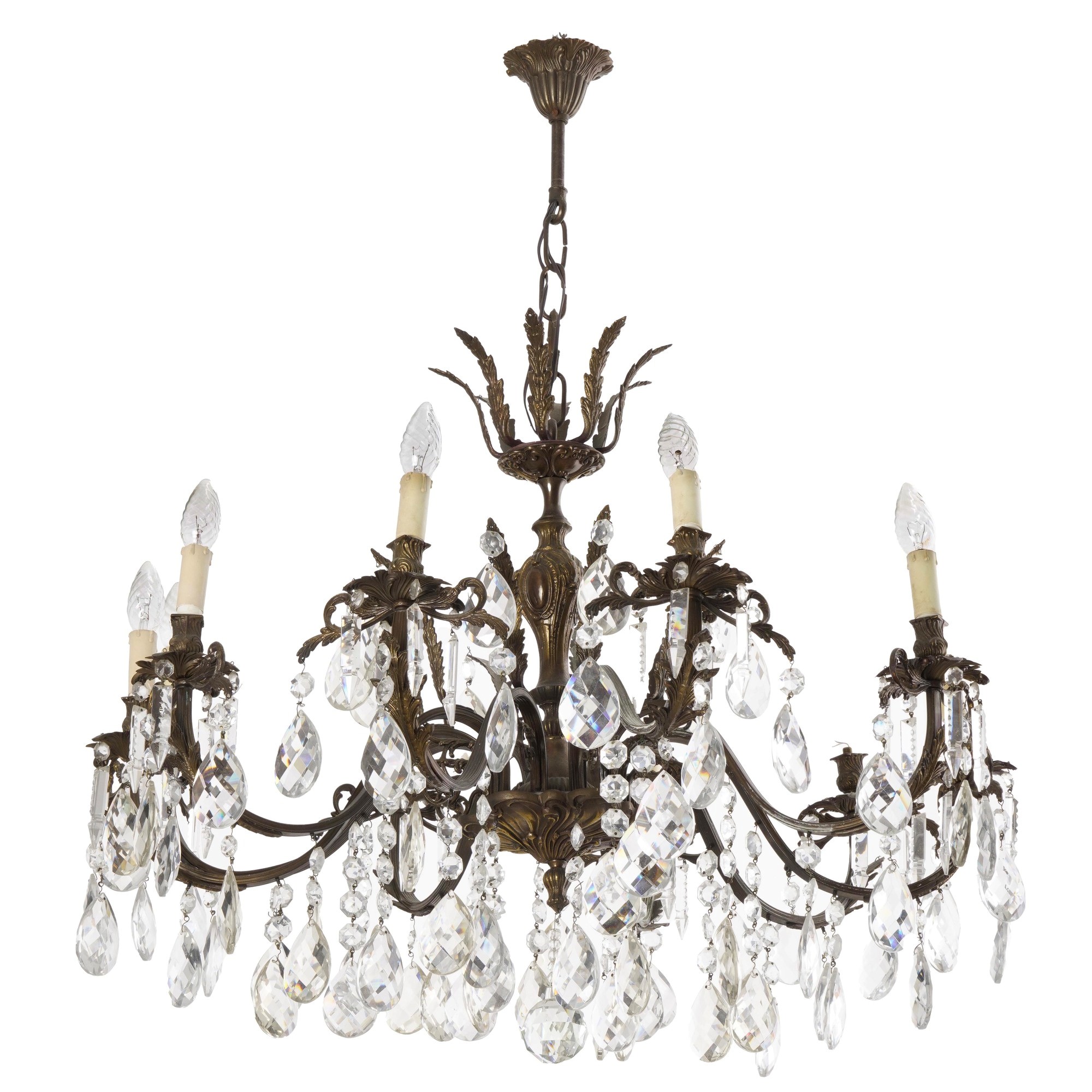 Lampadario a 12 Luci in Ottone e Cristalli