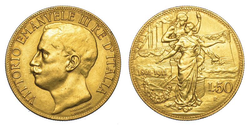 REGNO D'ITALIA. VITTORIO EMANUELE III DI SAVOIA, 1900-1946. 50 Lire 1911. Cinquantenario.  - Asta Numismatica - I - Cambi Casa d'Aste