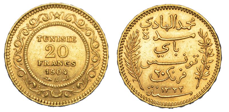 TUNISIA. MUHAMMAD AL-HADI BEY, 1902-1906. 20 Francs 1904.  - Asta Numismatica - I - Cambi Casa d'Aste