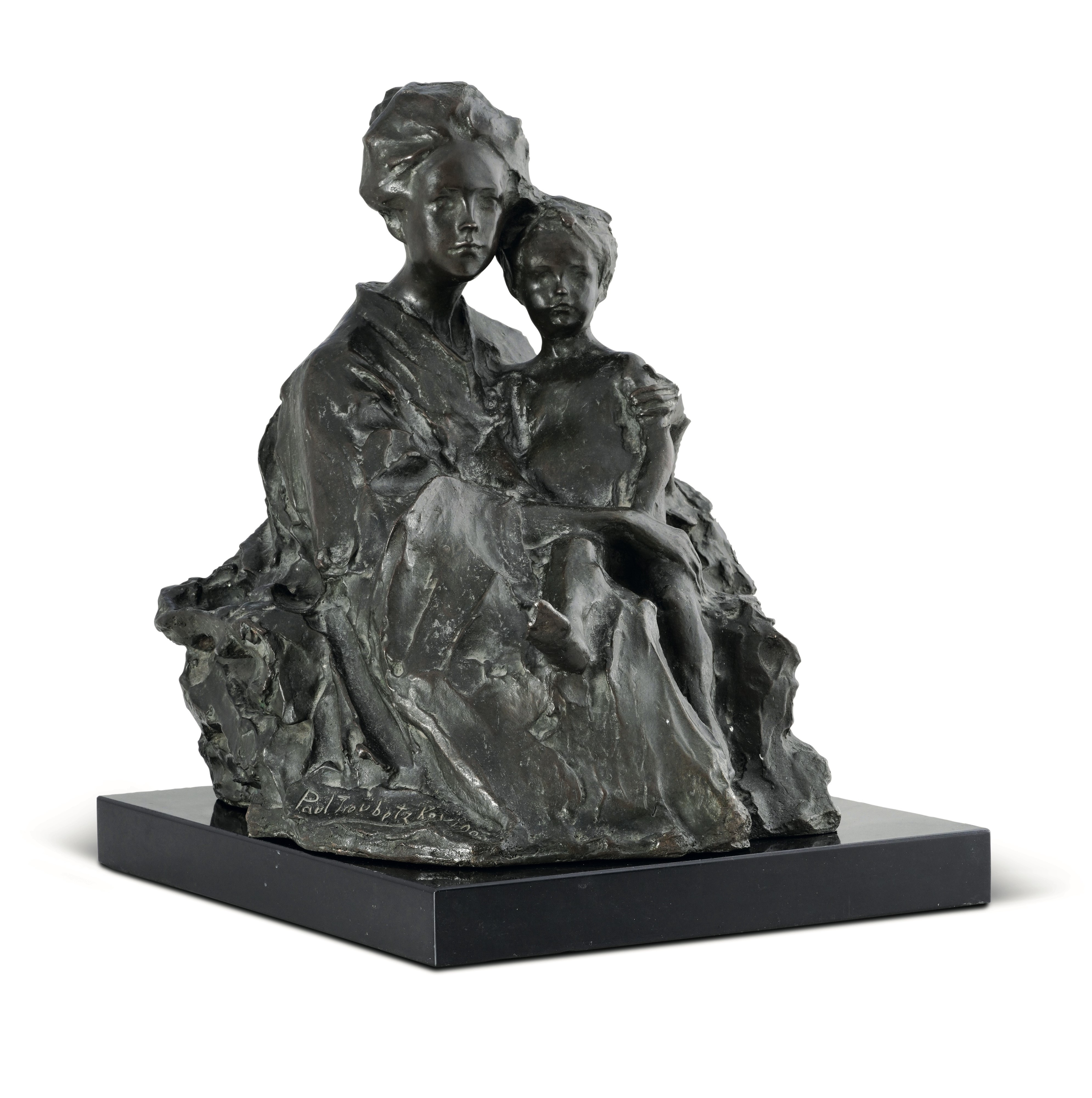 Paolo Troubetzkoy - Elin con il Figlio Pierre, scultura in bronzo