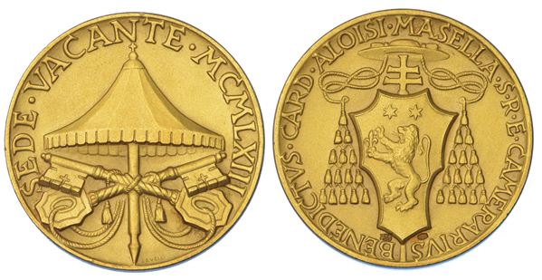 VATICANO. SEDE VACANTE, 1963. Medaglia in oro 1963. Cardinale Camerlengo Benedetto Aloisi-Masella.