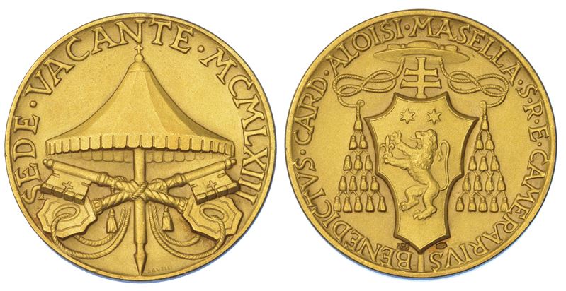 VATICANO. SEDE VACANTE, 1963. Medaglia in oro 1963. Cardinale Camerlengo Benedetto Aloisi-Masella.  - Auction Numismatics - Medals and popes - II - Cambi Casa d'Aste