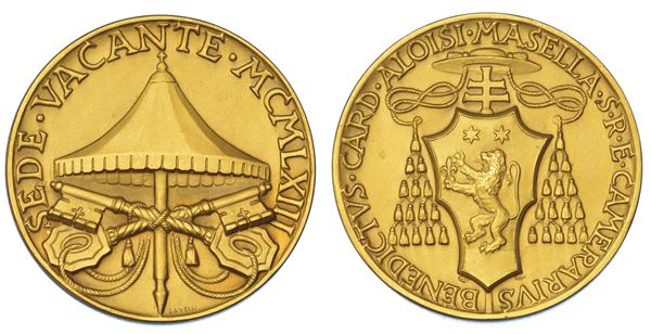 VATICANO. SEDE VACANTE, 1963. Medaglia in oro 1963. Cardinale Camerlengo Benedetto Aloisi-Masella.
