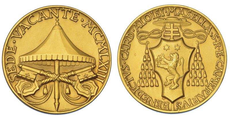 VATICANO. SEDE VACANTE, 1963. Medaglia in oro 1963. Cardinale Camerlengo Benedetto Aloisi-Masella.  - Auction Numismatics - Medals and popes - II - Cambi Casa d'Aste