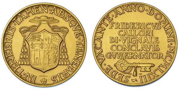 VATICANO. SEDE VACANTE, 1963. Medaglia in oro 1963. Governatore del Conclave Monsignore Federico Callori di Vignale.