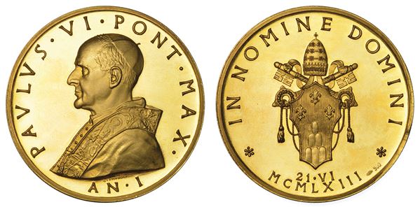 VATICANO. PAOLO VI (Giovanni Battista Montini), 1963-1978. Medaglia straordinaria in oro 1963/A. I.  [..]
