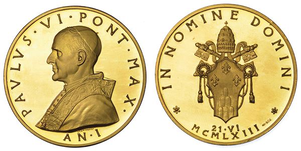 VATICANO. PAOLO VI (Giovanni Battista Montini), 1963-1978. Medaglia annuale in oro 1963/A. I. Elezione al Pontificato.
