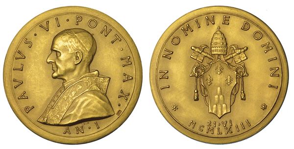 VATICANO. PAOLO VI (Giovanni Battista Montini), 1963-1978. Medaglia straordinaria in oro 1963/A. I. Elezione al Pontificato.