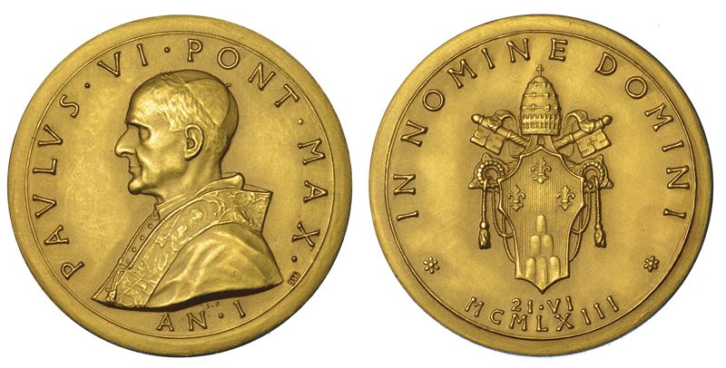 VATICANO. PAOLO VI (Giovanni Battista Montini), 1963-1978. Medaglia straordinaria in oro 1963/A. I. Elezione al Pontificato.  - Auction Numismatics - Medals and popes - II - Cambi Casa d'Aste