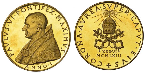 VATICANO. PAOLO VI (Giovanni Battista Montini), 1963-1978. Medaglia straordinaria in oro 1963/A. I. Incoronazione del Pontefice.