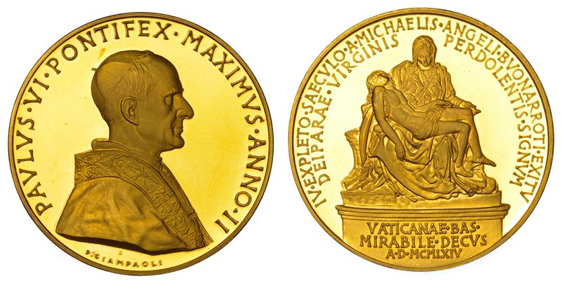 VATICANO. PAOLO VI (Giovanni Battista Montini), 1963-1978. Medaglia annuale in oro 1964/A. II. IV Centenario morte di Michelangelo.  - Auction Numismatics - Medals and popes - II - Cambi Casa d'Aste