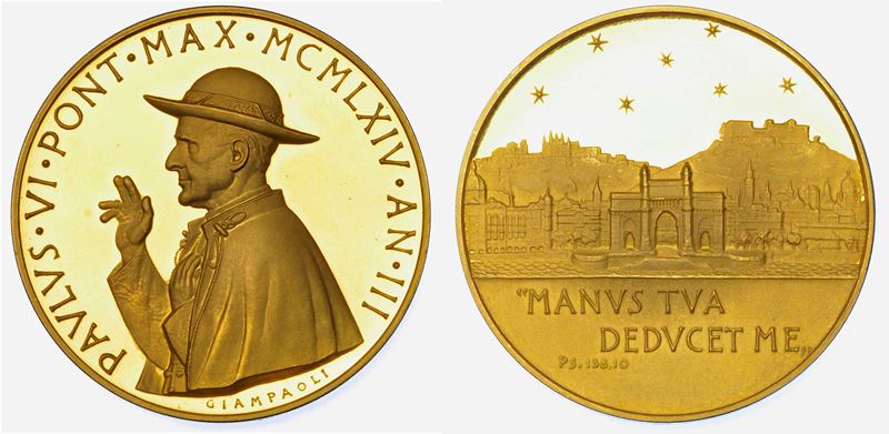 VATICANO. PAOLO VI (Giovanni Battista Montini), 1963-1978. Medaglia annuale in oro 1964/A. III. Pellegrinaggio del Pontefice in Terra Santa.  - Auction Numismatics - Medals and popes - II - Cambi Casa d'Aste