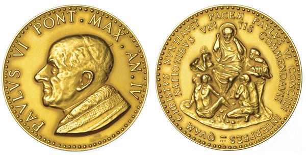 VATICANO. PAOLO VI (Giovanni Battista Montini), 1963-1978. Medaglia annuale in oro A. IV. Assemblea delle Nazioni Unite.