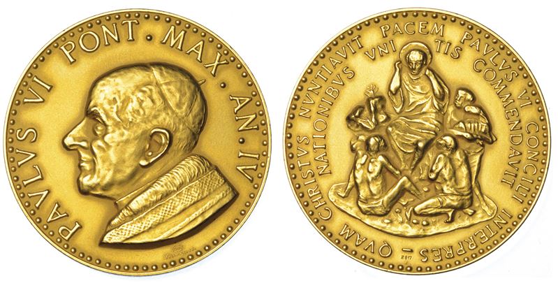 VATICANO. PAOLO VI (Giovanni Battista Montini), 1963-1978. Medaglia annuale in oro A. IV. Assemblea delle Nazioni Unite.  - Auction Numismatics - Medals and popes - II - Cambi Casa d'Aste