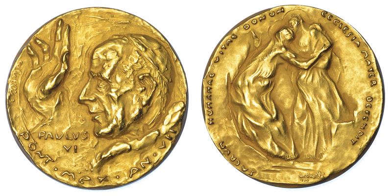 VATICANO. PAOLO VI (Giovanni Battista Montini), 1963-1978. Medaglia annuale in oro A. VII. Enciclica di Paolo VI Humanae Vitae.  - Auction Numismatics - Medals and popes - II - Cambi Casa d'Aste