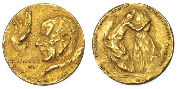 VATICANO. PAOLO VI (Giovanni Battista Montini), 1963-1978. Medaglia annuale in oro A. VII. Enciclica  [..]