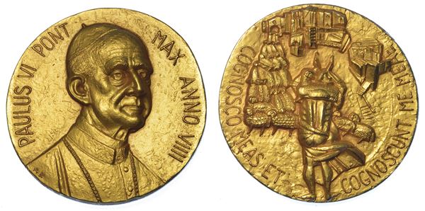 VATICANO. PAOLO VI (Giovanni Battista Montini), 1963-1978. Medaglia annuale in oro A. VIIII. Ricordo  [..]