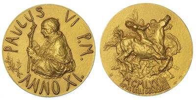 Vaticano. Paolo Vi (giovanni Battista Montini), 1963-1978. Medaglia Annuale in Oro 1973/a. XI. Ri...