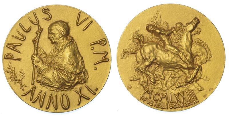 VATICANO. PAOLO VI (Giovanni Battista Montini), 1963-1978. Medaglia annuale in oro 1973/A. XI. Ricordo della conversione di San Paolo.  - Auction Numismatics - Medals and popes - II - Cambi Casa d'Aste