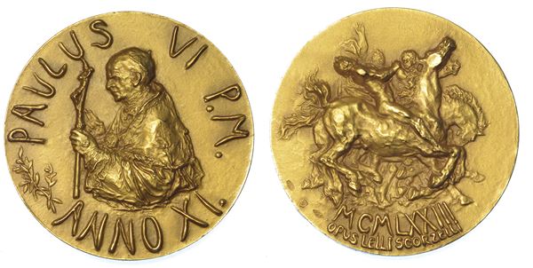 VATICANO. PAOLO VI (Giovanni Battista Montini), 1963-1978. Medaglia annuale in oro 1973/A. XI. Ricordo della conversione di San Paolo.
