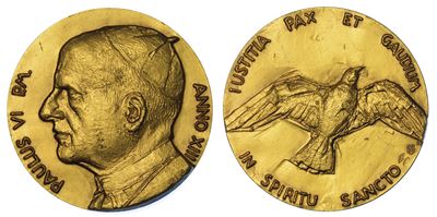 Vaticano. Paolo Vi (giovanni Battista Montini), 1963-1978. Medaglia Annuale in Oro A. XIII. Ricor...