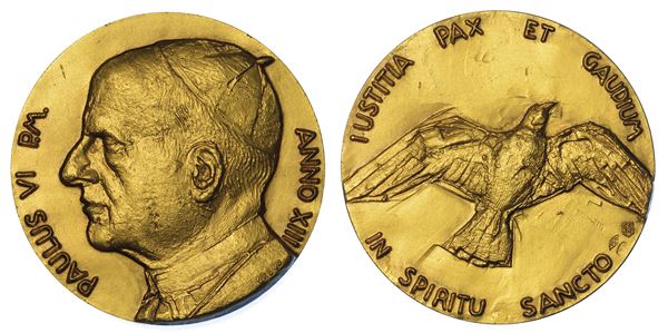 VATICANO. PAOLO VI (Giovanni Battista Montini), 1963-1978. Medaglia annuale in oro A. XIII. Ricordo dei doni dello Spirito Santo.