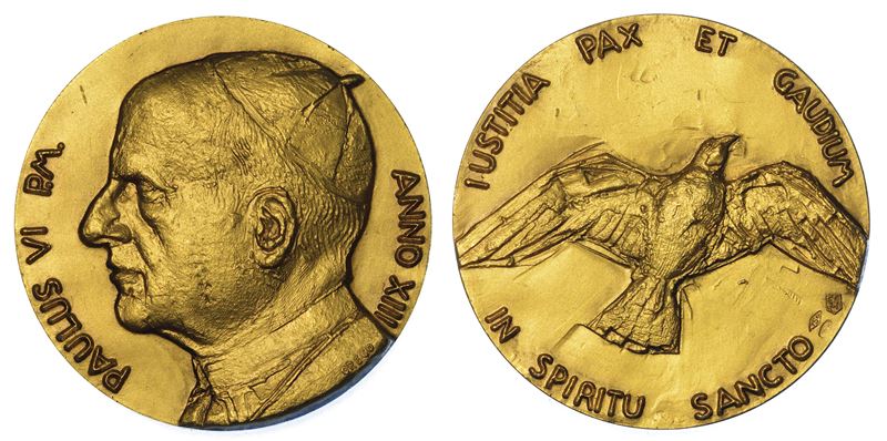 VATICANO. PAOLO VI (Giovanni Battista Montini), 1963-1978. Medaglia annuale in oro A. XIII. Ricordo dei doni dello Spirito Santo.  - Auction Numismatics - Medals and popes - II - Cambi Casa d'Aste