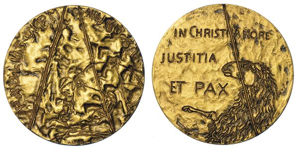VATICANO. PAOLO VI (Giovanni Battista Montini), 1963-1978. Medaglia annuale in oro A. XIV. Giustizia e pace nell’amore di Cristo.