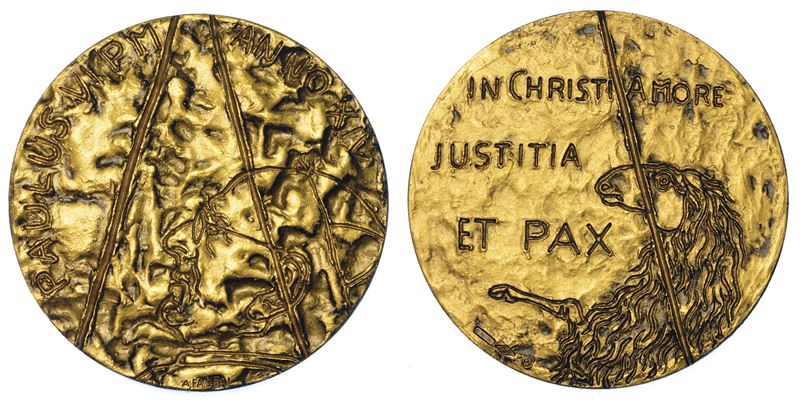 VATICANO. PAOLO VI (Giovanni Battista Montini), 1963-1978. Medaglia annuale in oro A. XIV. Giustizia e pace nell’amore di Cristo.  - Auction Numismatics - Medals and popes - II - Cambi Casa d'Aste